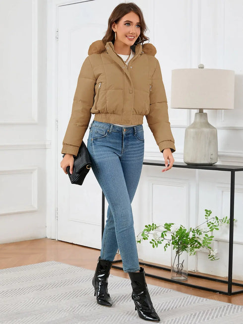 'Celandine' Hooded Cropped Coat - Celes Fashion